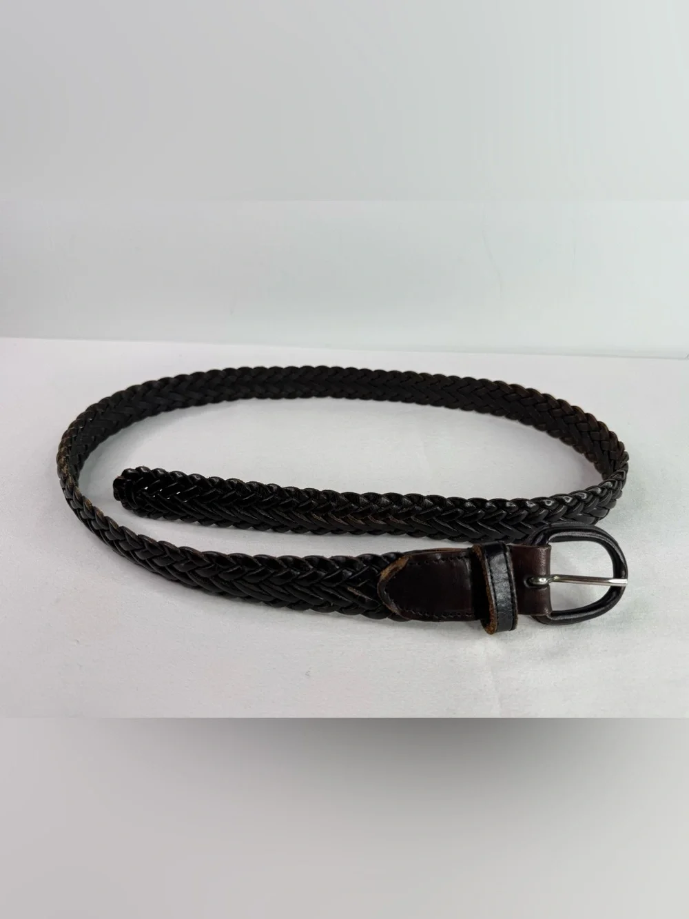Braided Leather Belt Dark Brown Size 38